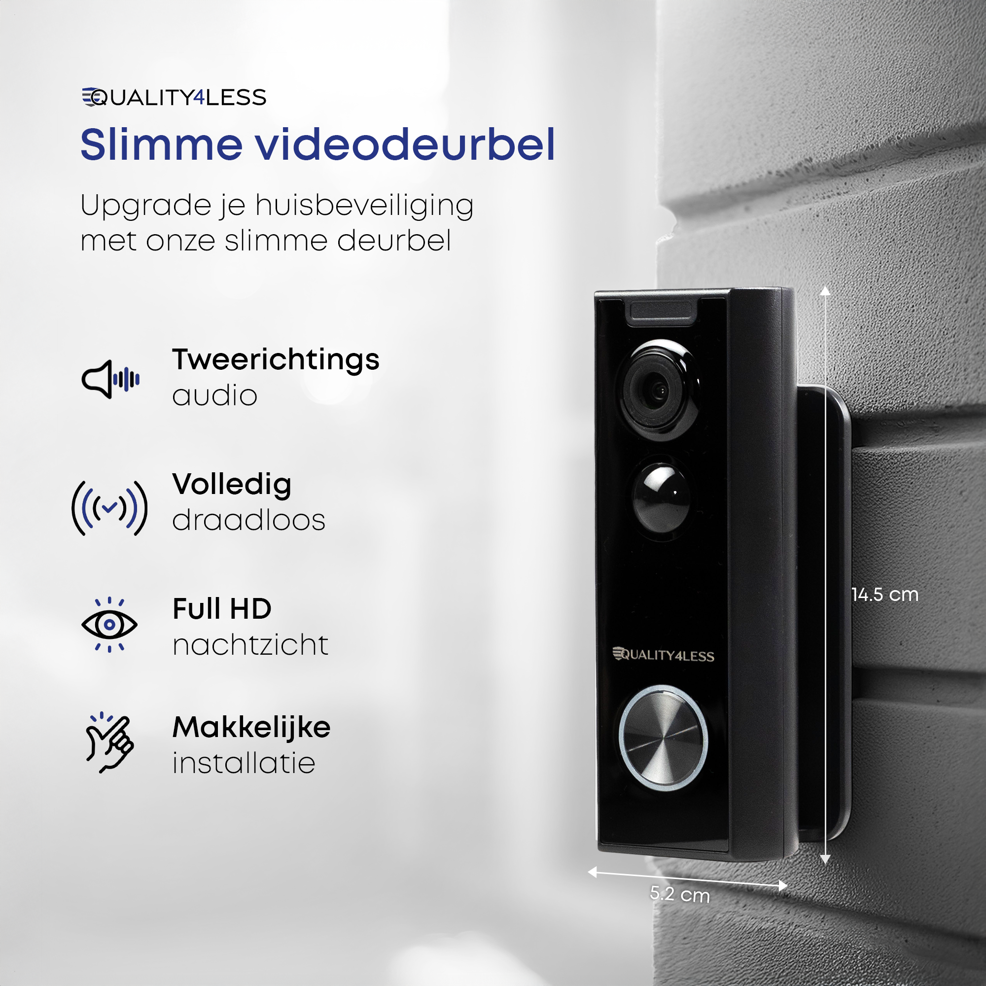 Quality4Less Videodeurbel set — met gong & 32GB SD