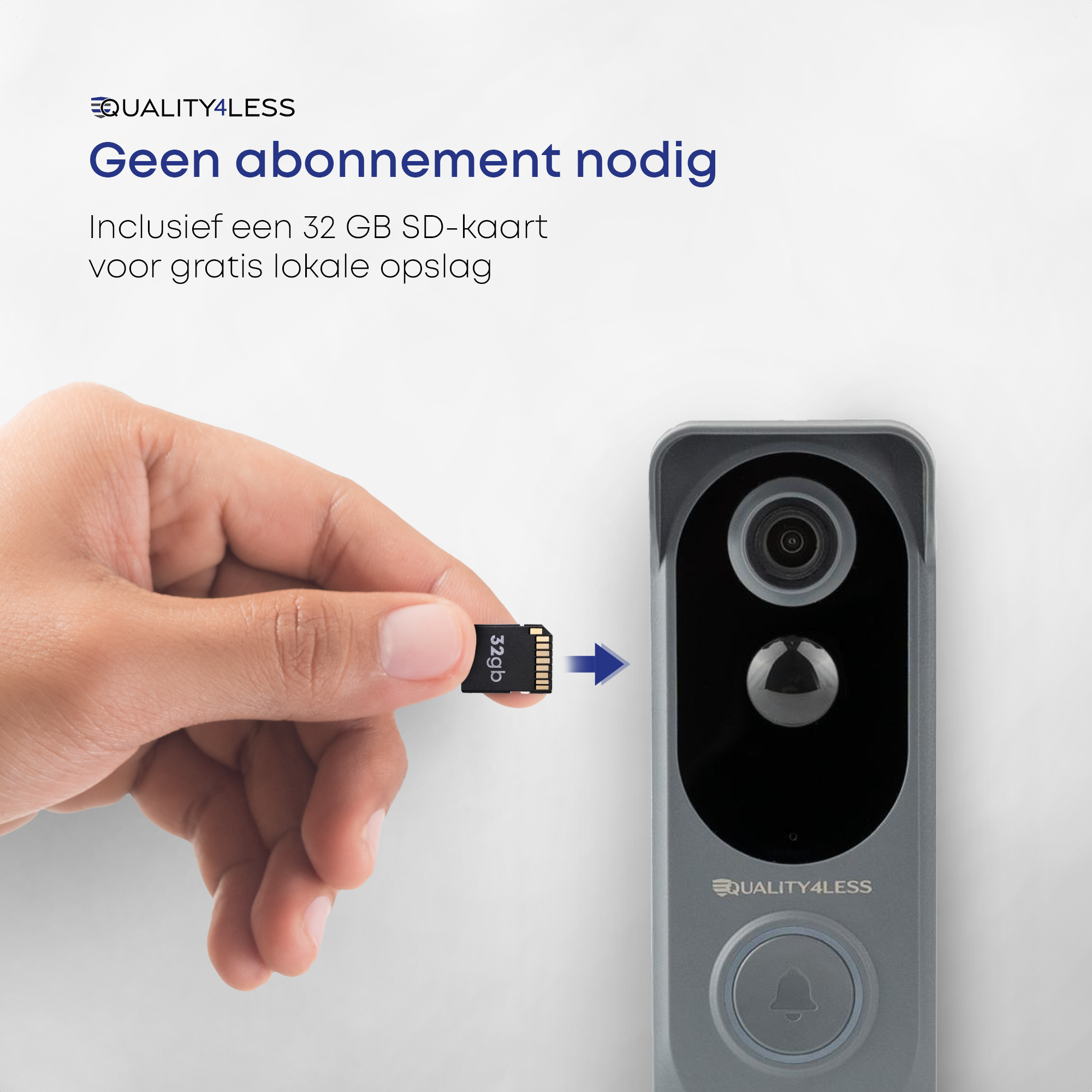 Quality4Less Grijze videodeurbel set — met gong & 32GB SD